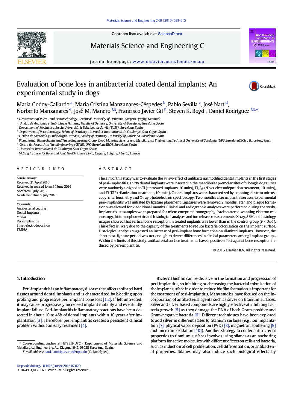 Evaluation of bone loss in antibacterial coated dental implants: An experimental study in dogs