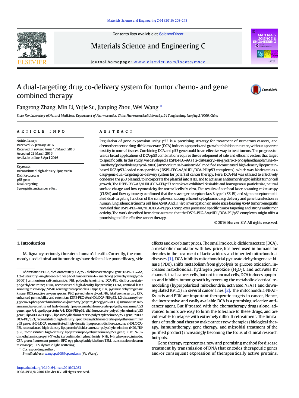 A dual-targeting drug co-delivery system for tumor chemo- and gene combined therapy