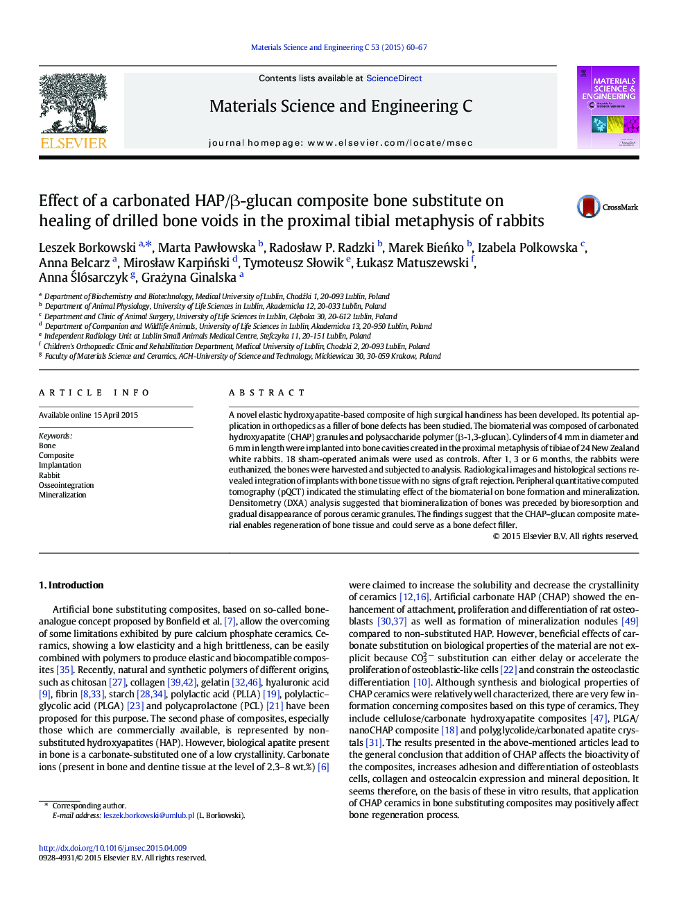 Effect of a carbonated HAP/β-glucan composite bone substitute on healing of drilled bone voids in the proximal tibial metaphysis of rabbits