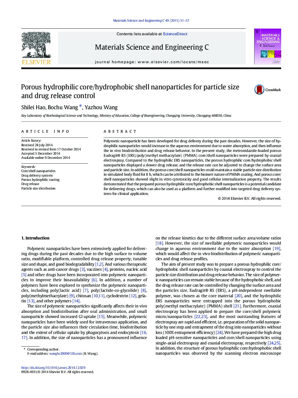 Porous hydrophilic core/hydrophobic shell nanoparticles for particle size and drug release control