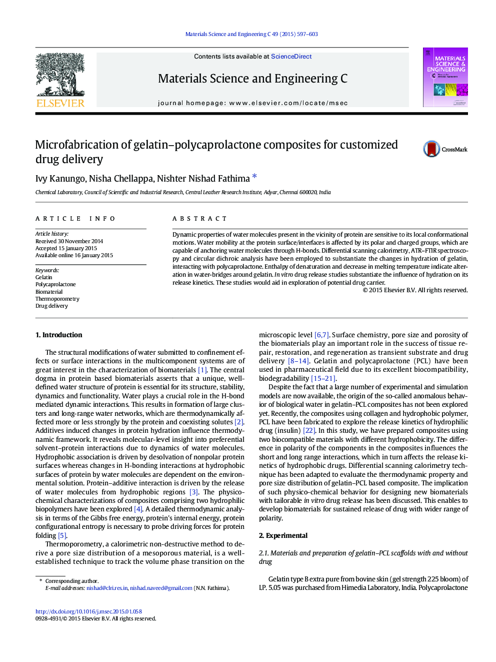 Microfabrication of gelatin–polycaprolactone composites for customized drug delivery