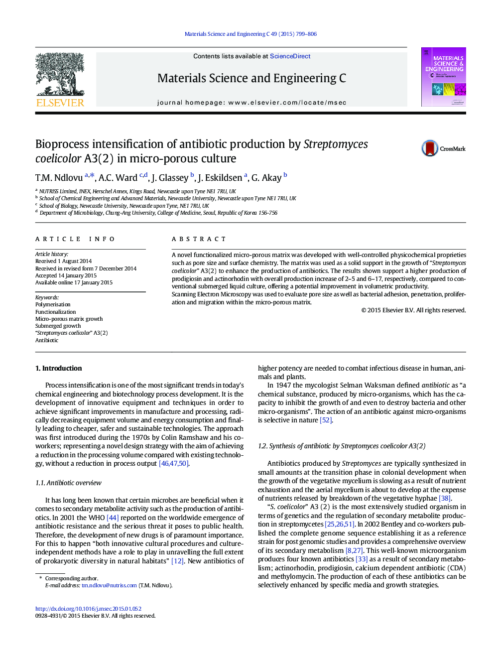 Bioprocess intensification of antibiotic production by Streptomyces coelicolor A3(2) in micro-porous culture