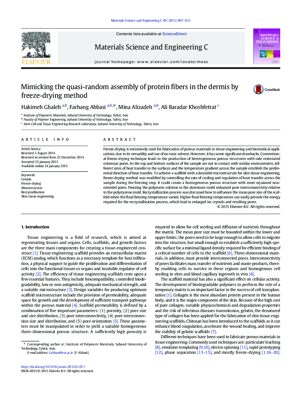 Mimicking the quasi-random assembly of protein fibers in the dermis by freeze-drying method