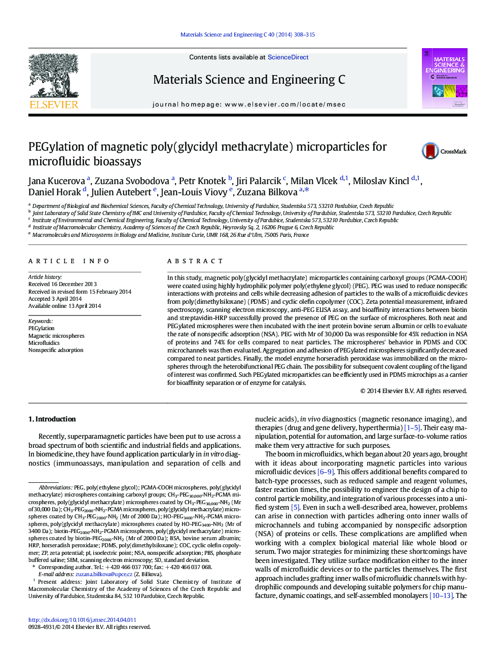 PEGylation of magnetic poly(glycidyl methacrylate) microparticles for microfluidic bioassays