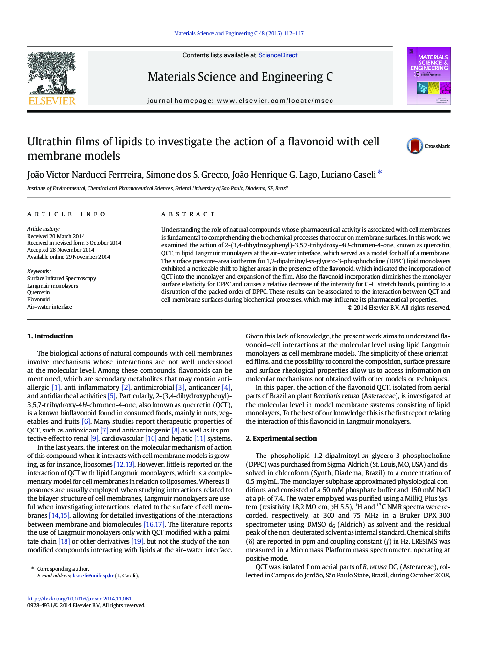 Ultrathin films of lipids to investigate the action of a flavonoid with cell membrane models