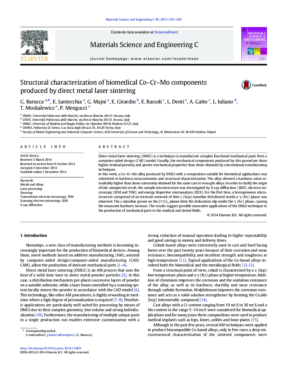 Structural characterization of biomedical Co–Cr–Mo components produced by direct metal laser sintering