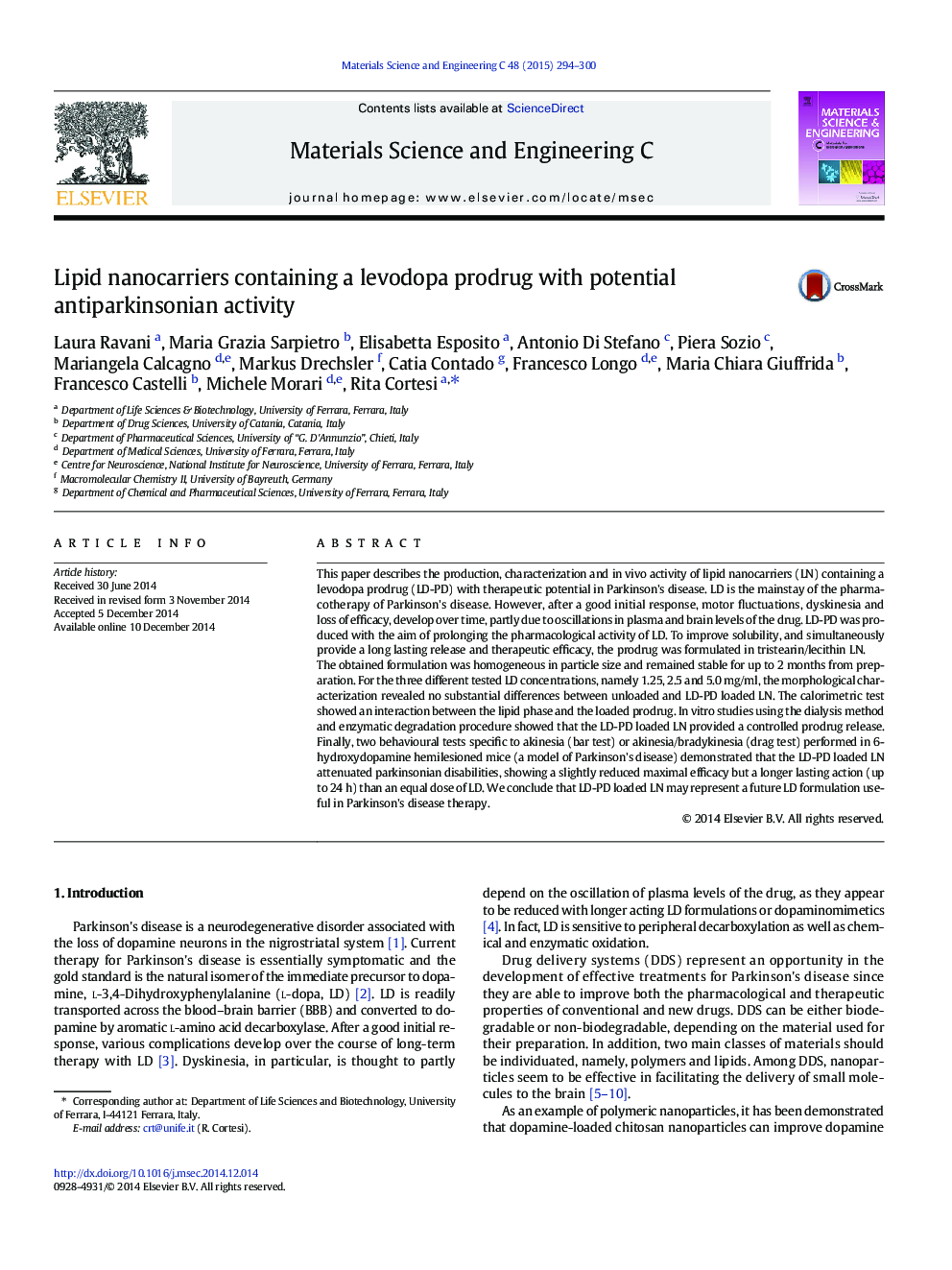 Lipid nanocarriers containing a levodopa prodrug with potential antiparkinsonian activity