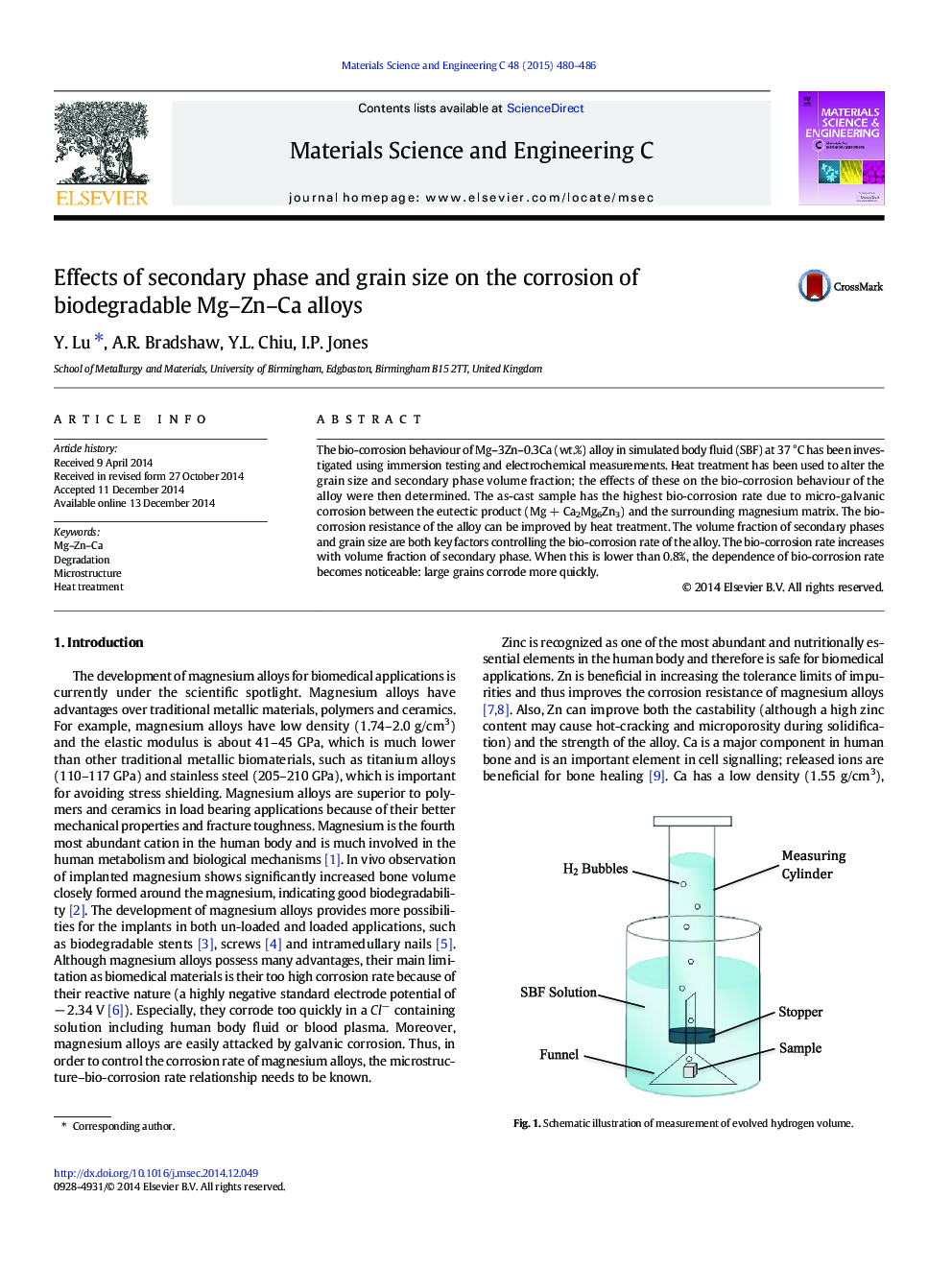 Effects of secondary phase and grain size on the corrosion of biodegradable Mg–Zn–Ca alloys