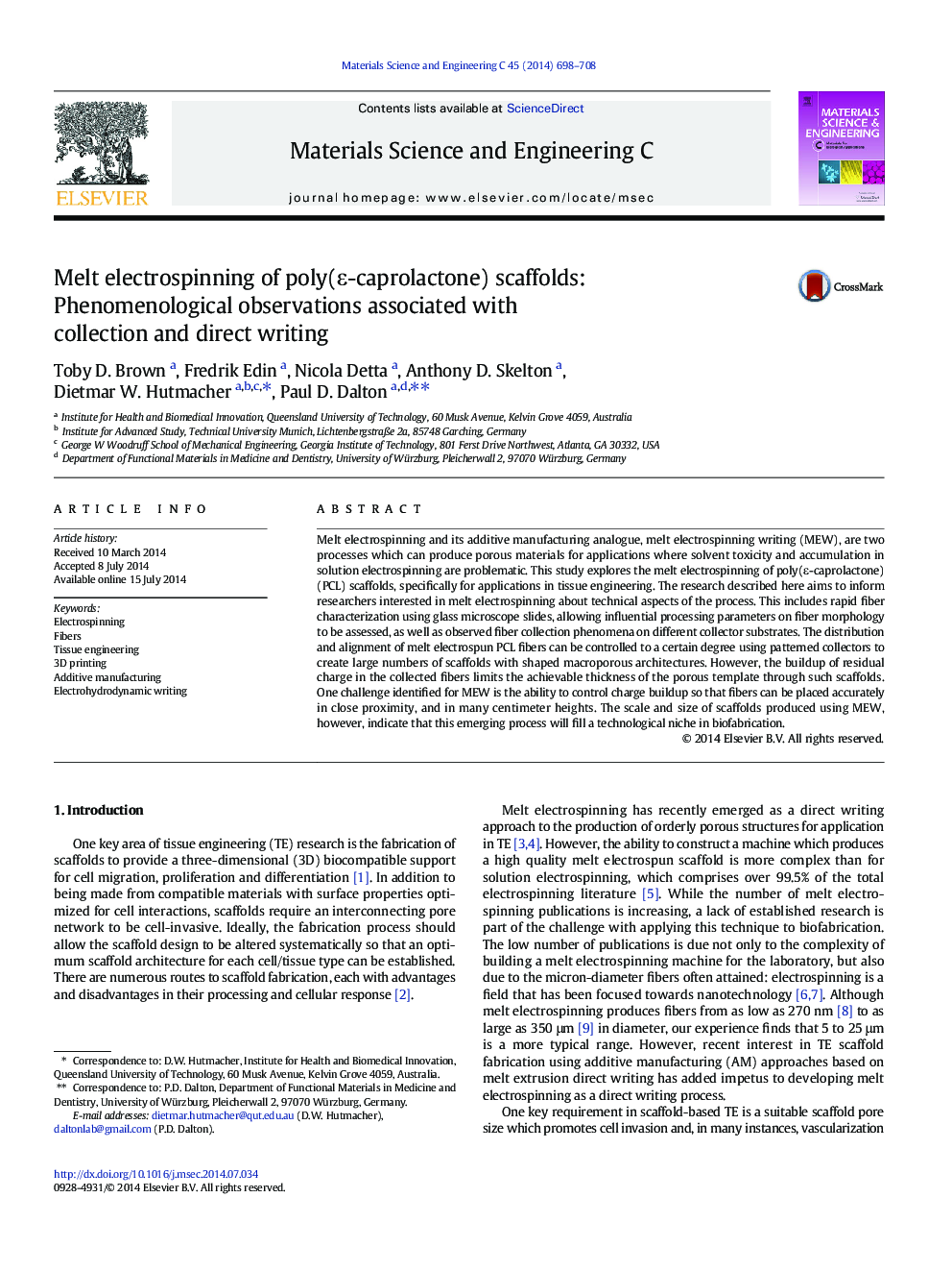 Melt electrospinning of poly(ε-caprolactone) scaffolds: Phenomenological observations associated with collection and direct writing