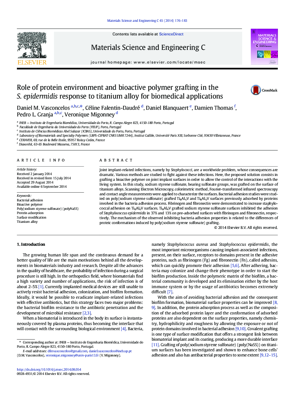 Role of protein environment and bioactive polymer grafting in the S. epidermidis response to titanium alloy for biomedical applications