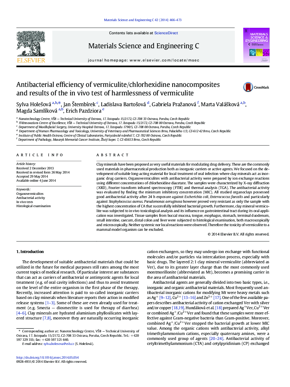 بازده آنتی باکتریال نانو کامپوزیتهای ورمیکولیت / کلرهگزیدین و نتایج آزمایش بیوشیمیایی ورمیکولیت 
