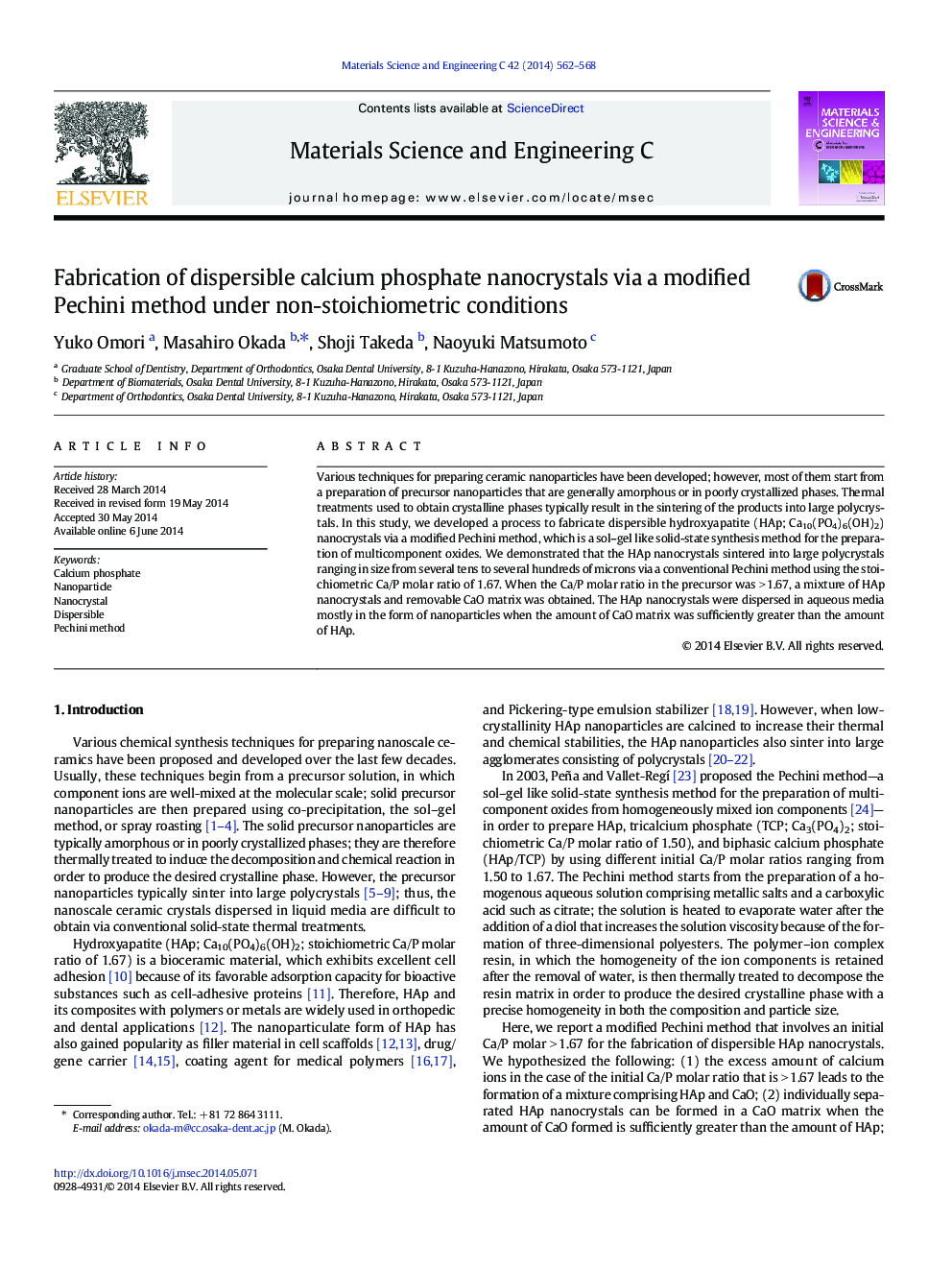 Fabrication of dispersible calcium phosphate nanocrystals via a modified Pechini method under non-stoichiometric conditions