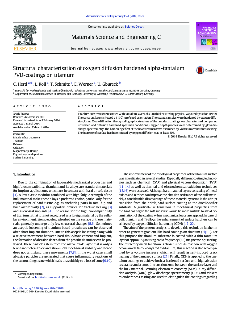 Structural characterisation of oxygen diffusion hardened alpha-tantalum PVD-coatings on titanium