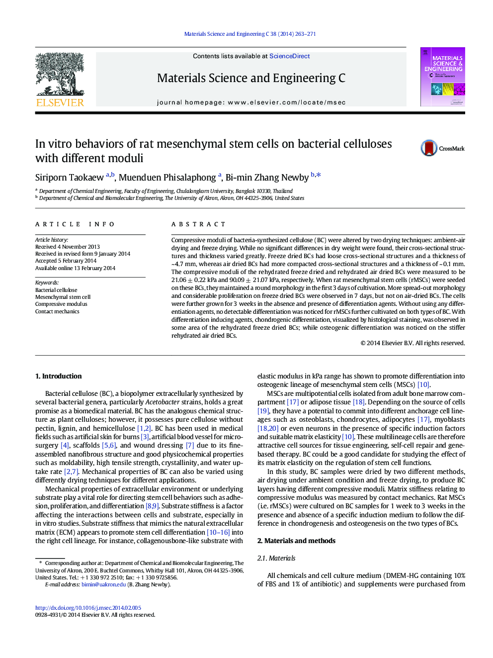 In vitro behaviors of rat mesenchymal stem cells on bacterial celluloses with different moduli