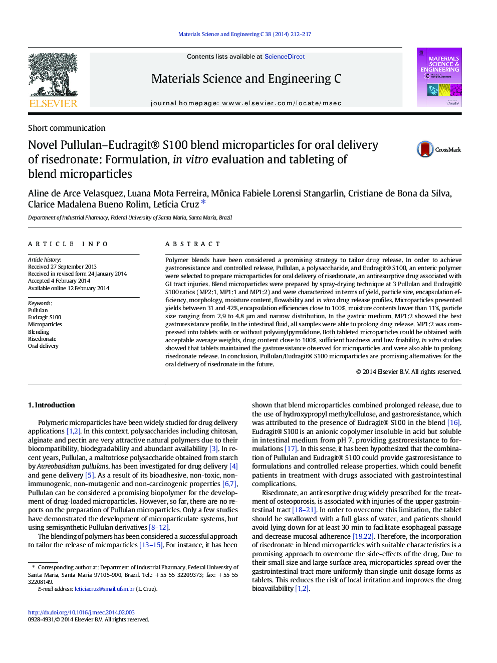 Novel Pullulan–Eudragit® S100 blend microparticles for oral delivery of risedronate: Formulation, in vitro evaluation and tableting of blend microparticles