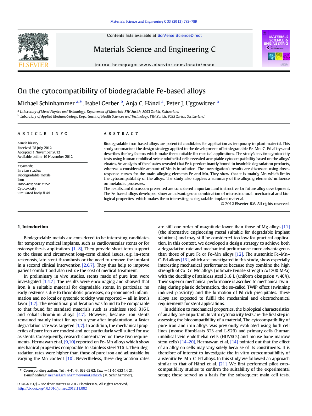 On the cytocompatibility of biodegradable Fe-based alloys