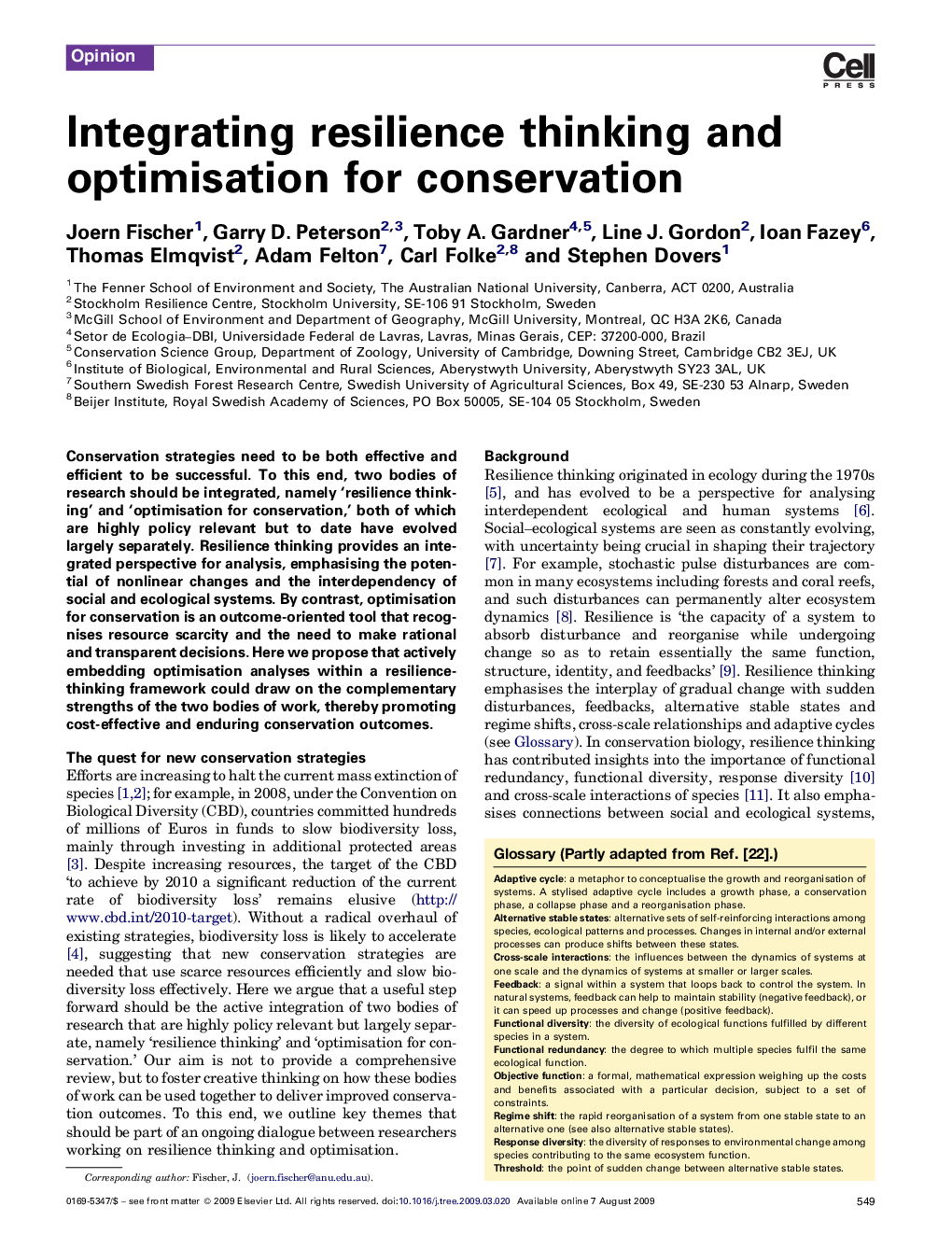 Integrating resilience thinking and optimisation for conservation