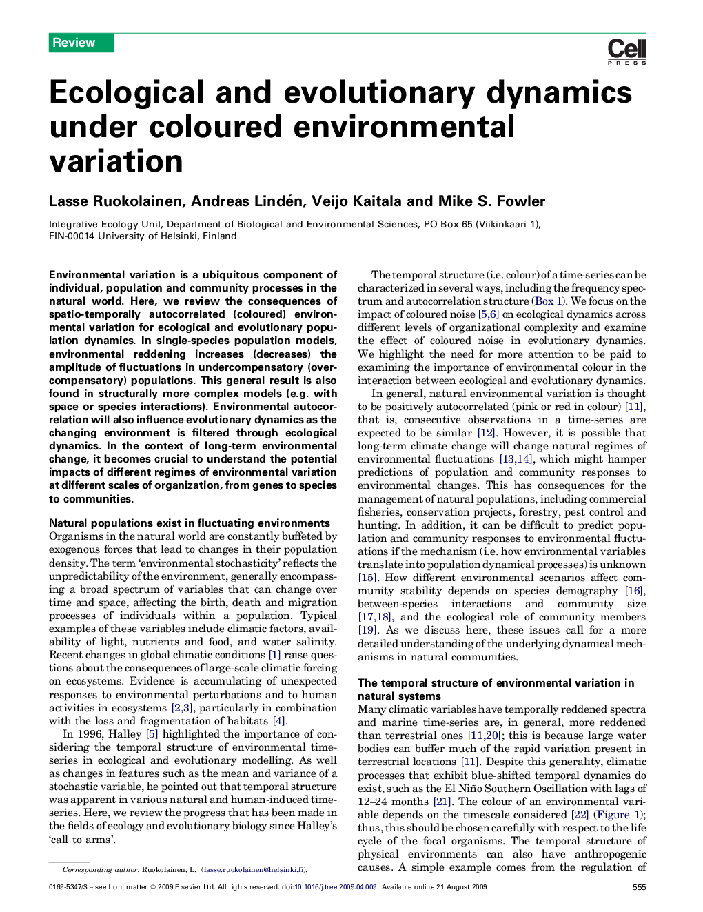 Ecological and evolutionary dynamics under coloured environmental variation