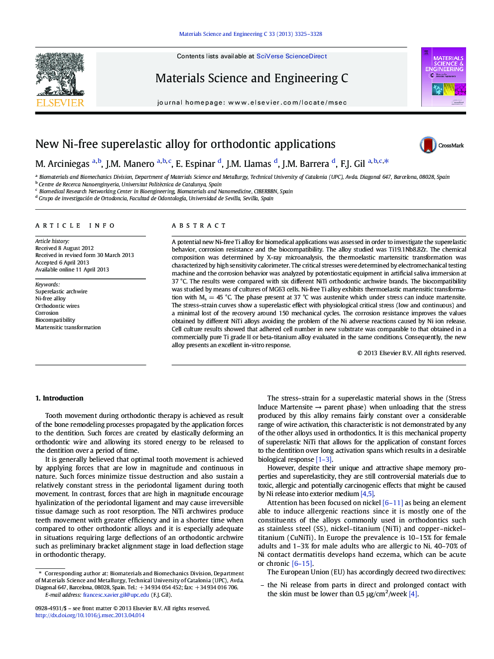 New Ni-free superelastic alloy for orthodontic applications