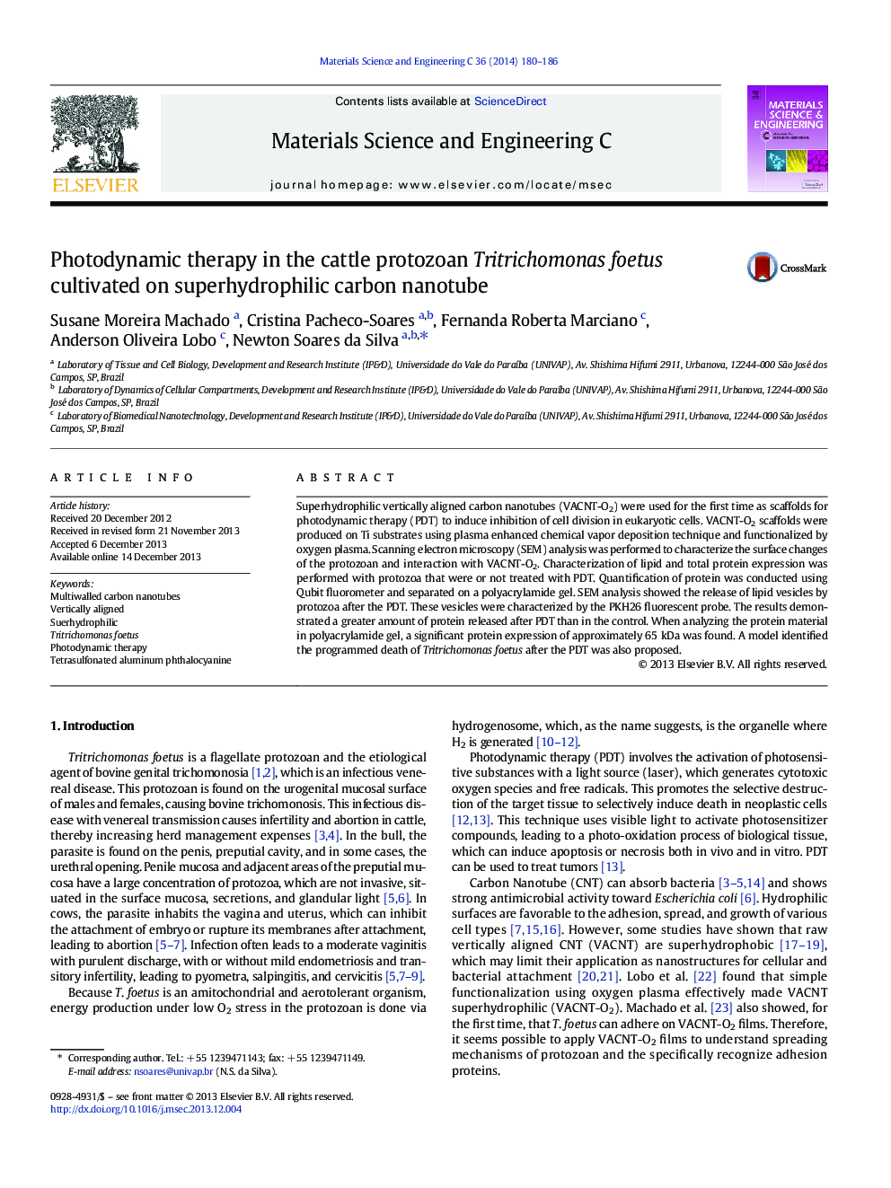 Photodynamic therapy in the cattle protozoan Tritrichomonas foetus cultivated on superhydrophilic carbon nanotube