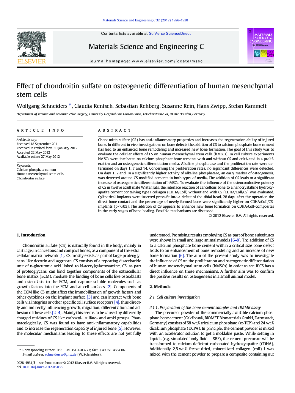 Effect of chondroitin sulfate on osteogenetic differentiation of human mesenchymal stem cells