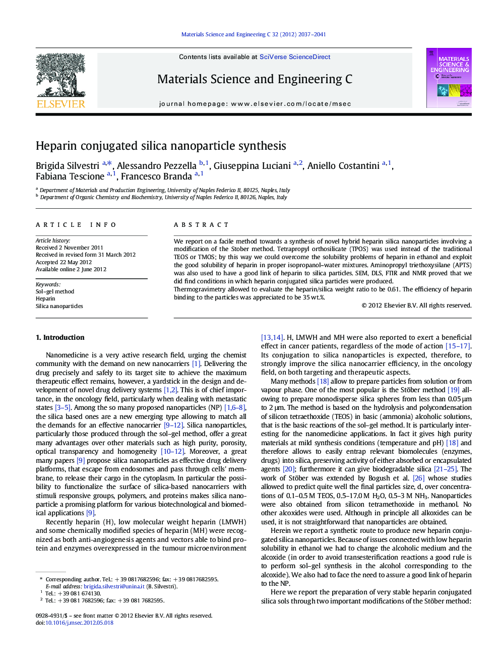 Heparin conjugated silica nanoparticle synthesis