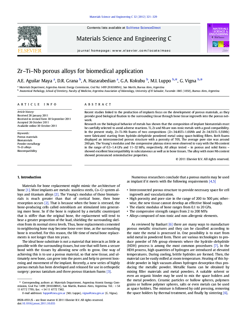 Zr–Ti–Nb porous alloys for biomedical application