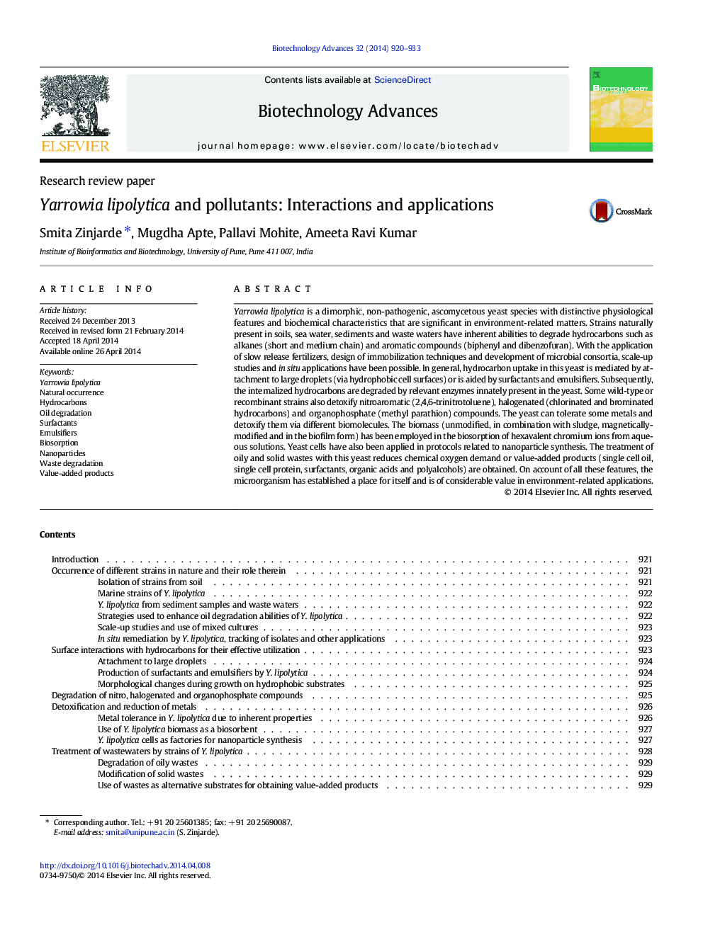 Yarrowia lipolytica and pollutants: Interactions and applications