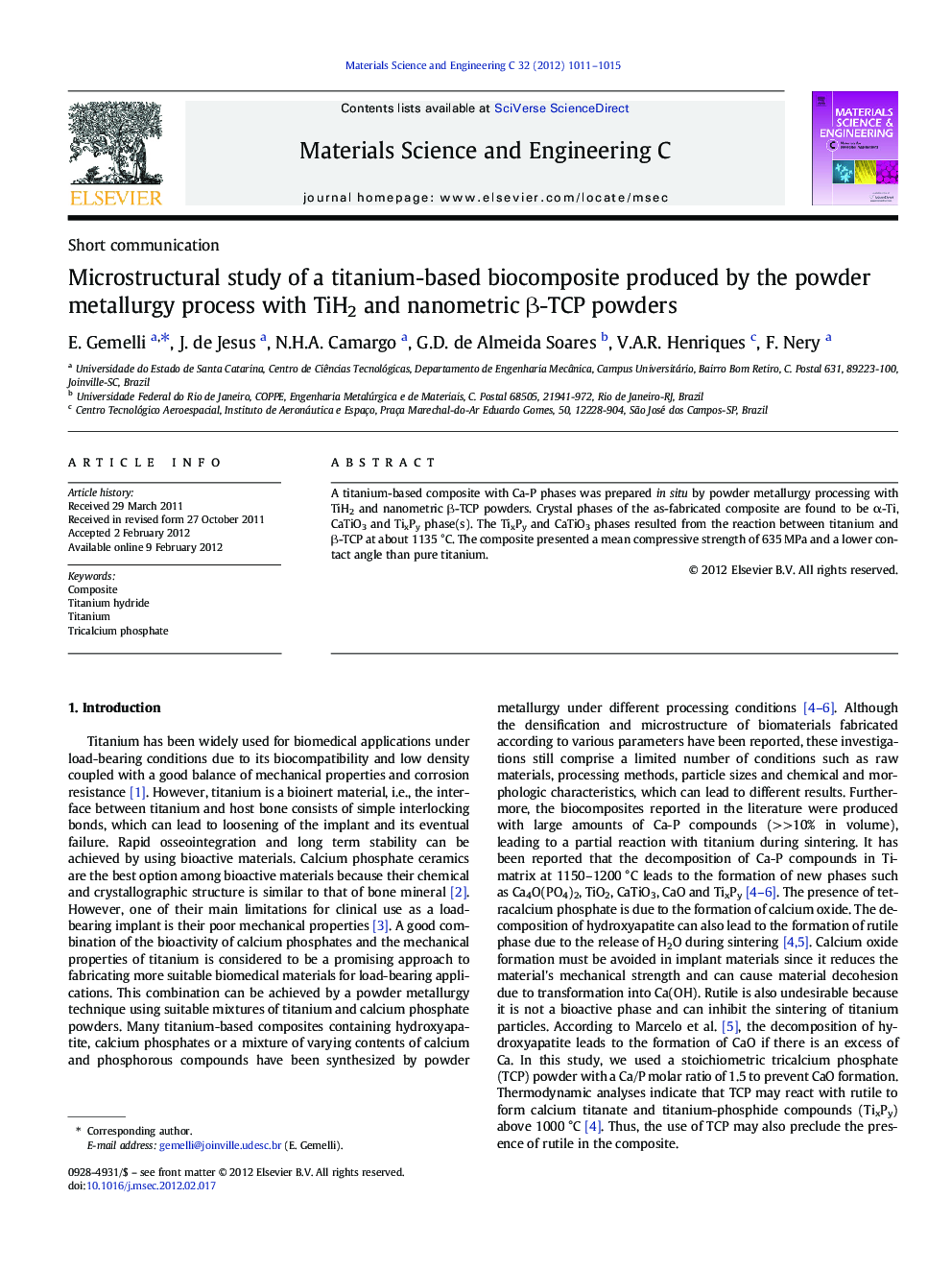 Microstructural study of a titanium-based biocomposite produced by the powder metallurgy process with TiH2 and nanometric β-TCP powders