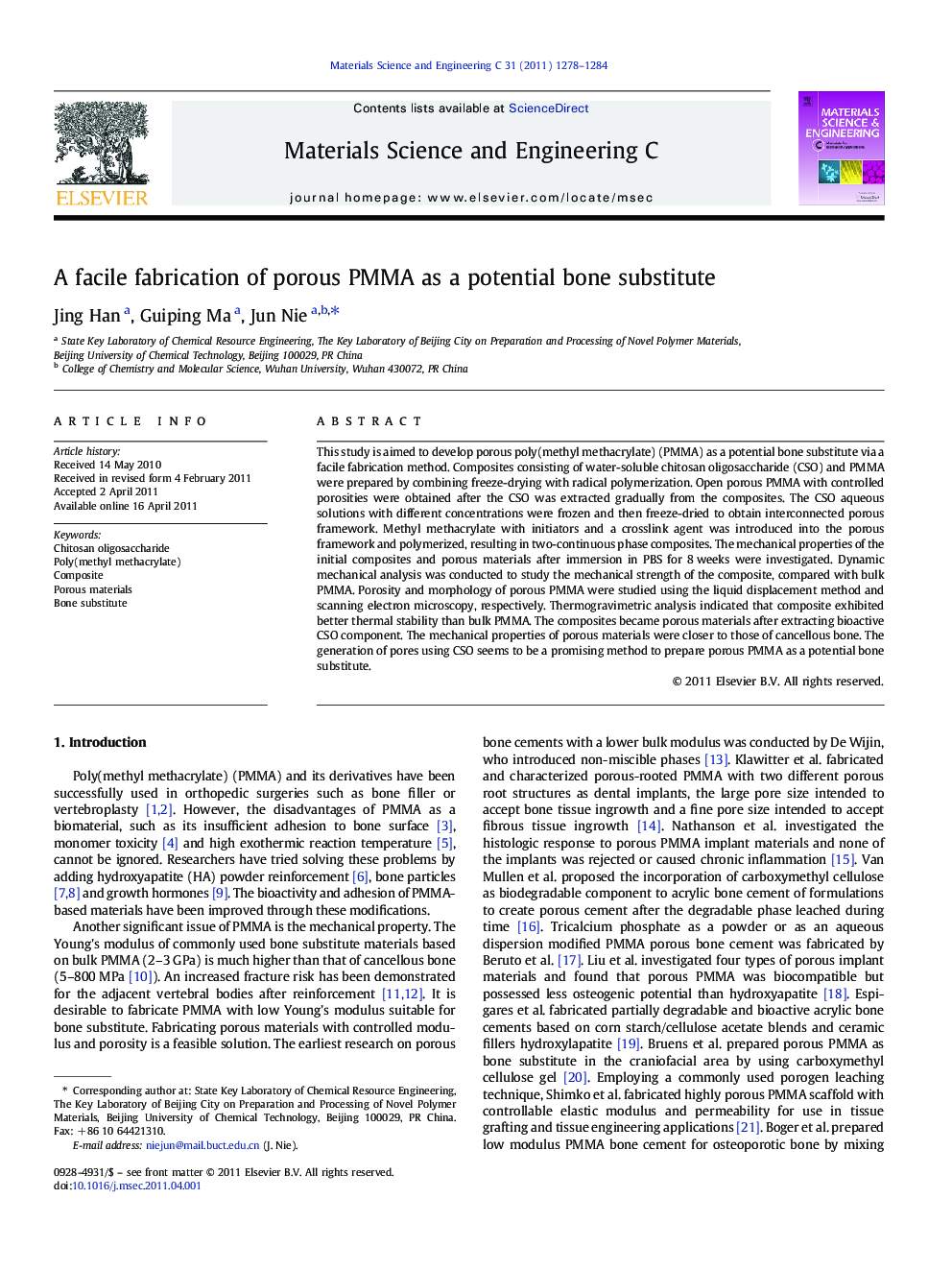 A facile fabrication of porous PMMA as a potential bone substitute