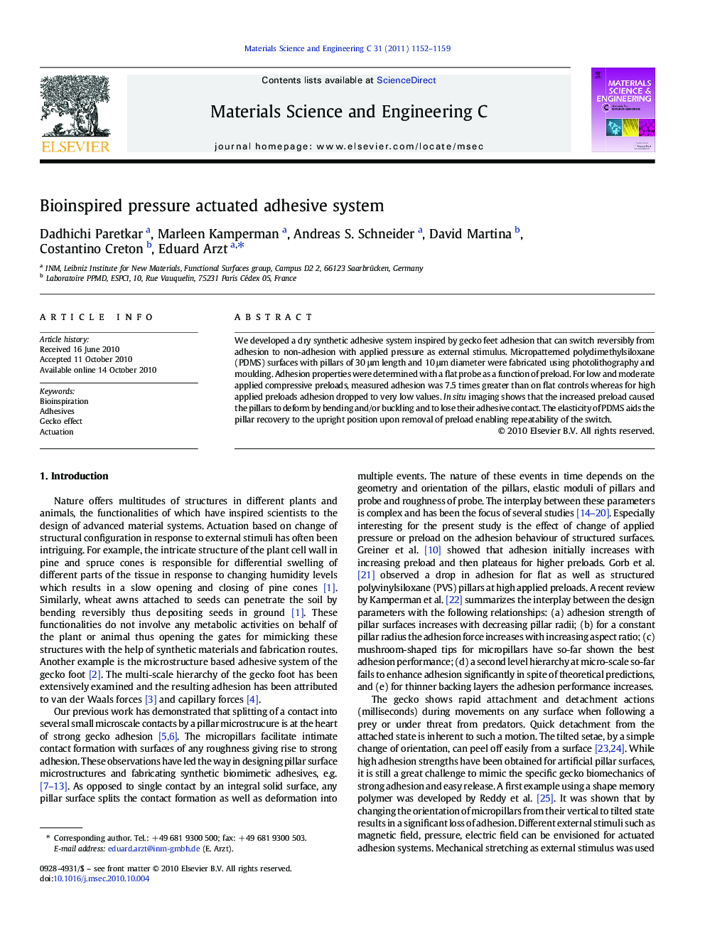 Bioinspired pressure actuated adhesive system