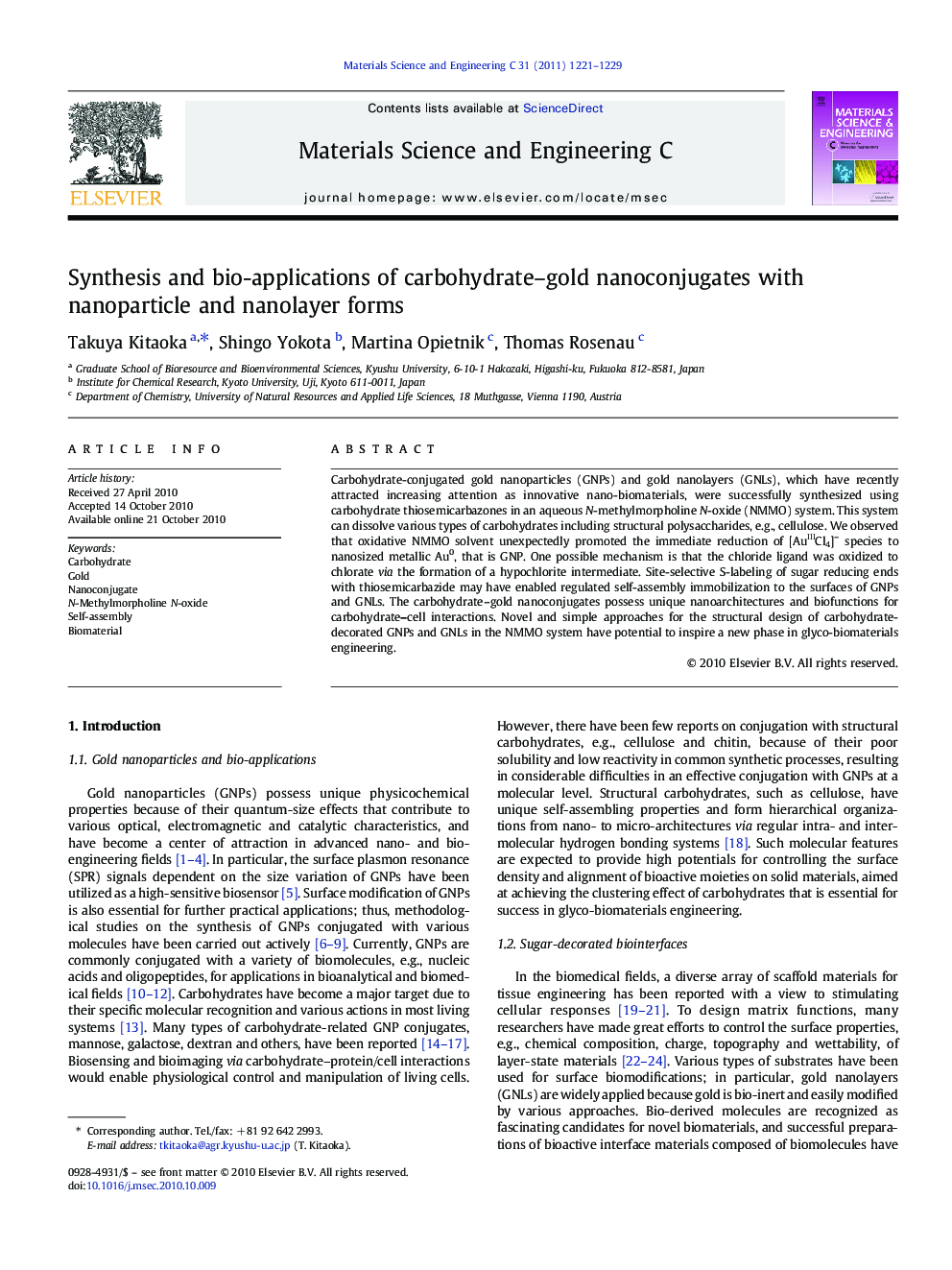 Synthesis and bio-applications of carbohydrate–gold nanoconjugates with nanoparticle and nanolayer forms