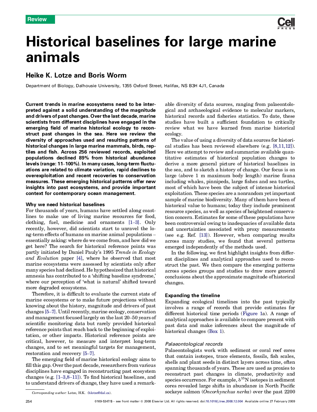 Historical baselines for large marine animals