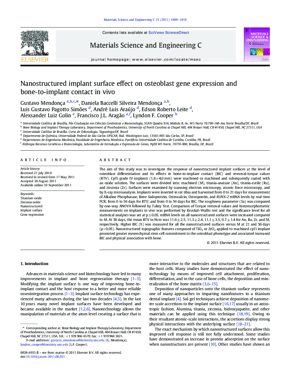 عکس صفحه اول مقاله: Nanostructured implant surface effect on osteoblast gene expression and bone-to-implant contact in vivo Nanostructured implant surface effect on osteoblast gene expression and bone-to-implant contact in vivo