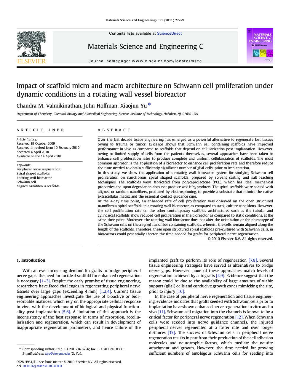 Impact of scaffold micro and macro architecture on Schwann cell proliferation under dynamic conditions in a rotating wall vessel bioreactor