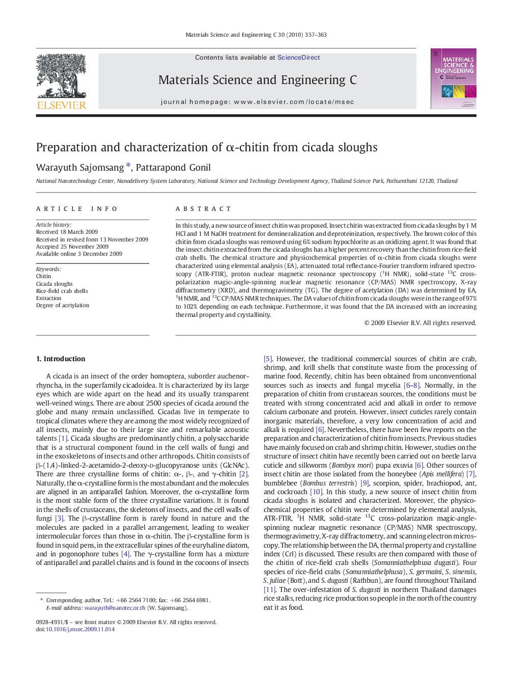 Preparation and characterization of α-chitin from cicada sloughs