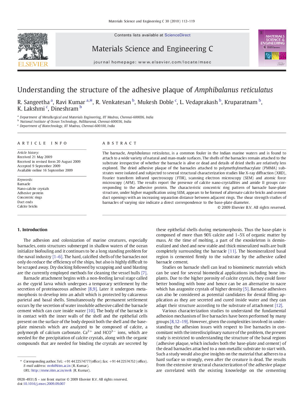 Understanding the structure of the adhesive plaque of Amphibalanus reticulatus