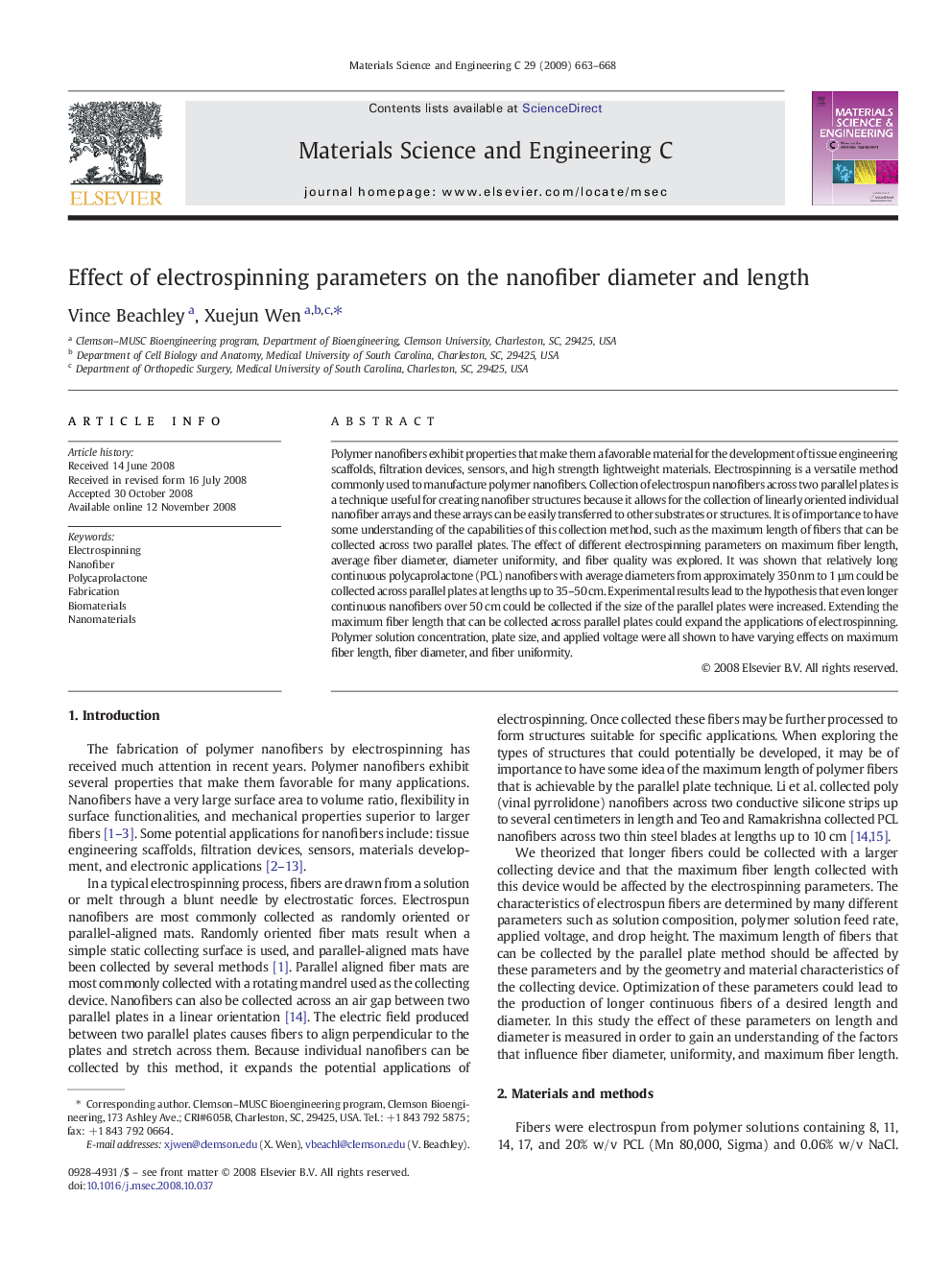 Effect of electrospinning parameters on the nanofiber diameter and length