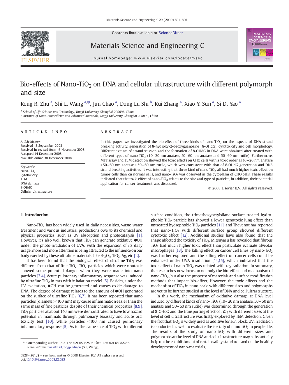 Bio-effects of Nano-TiO2 on DNA and cellular ultrastructure with different polymorph and size