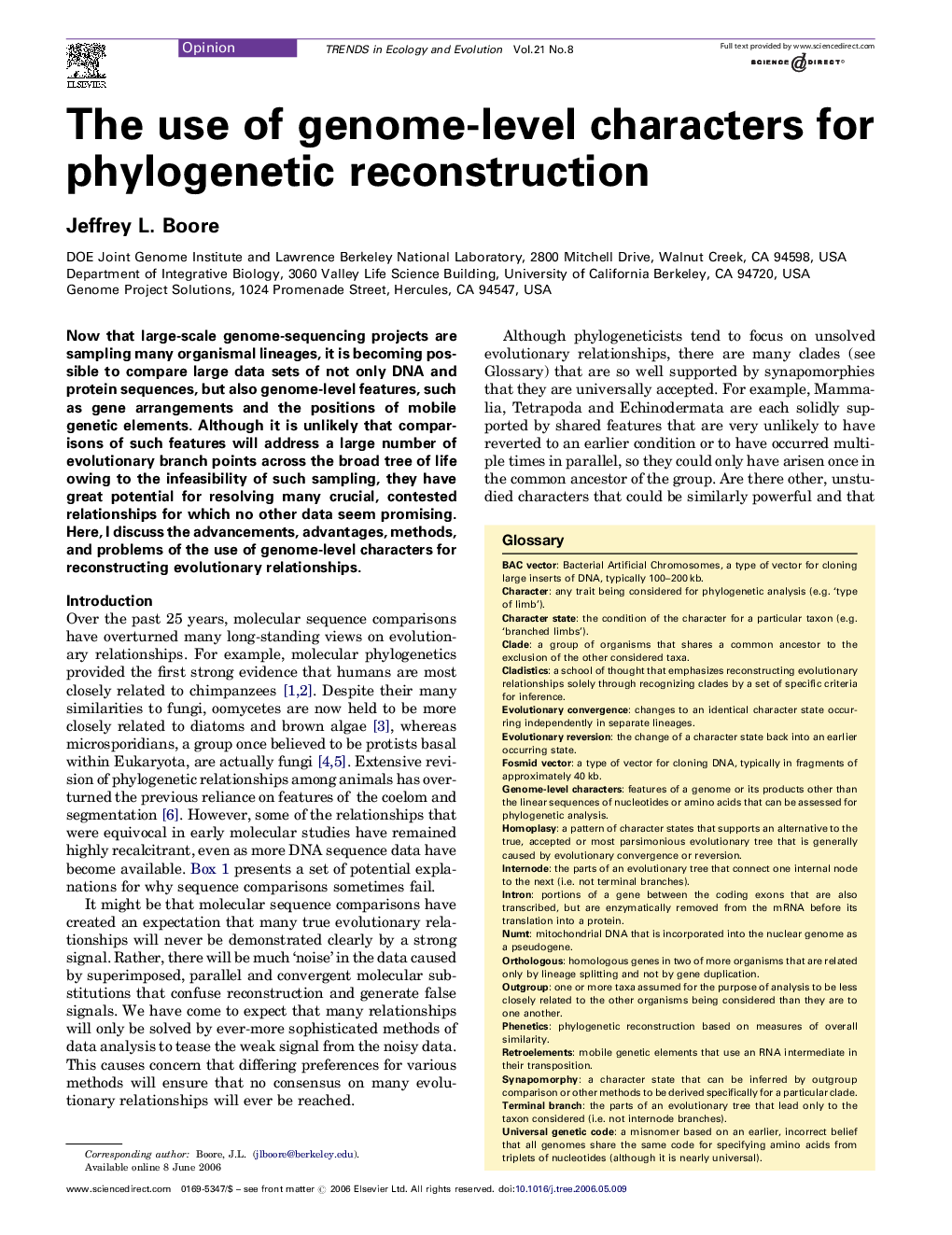 The use of genome-level characters for phylogenetic reconstruction