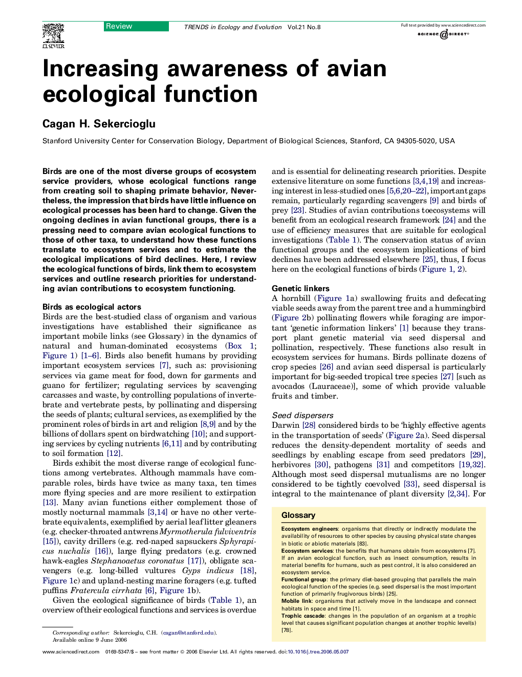 Increasing awareness of avian ecological function