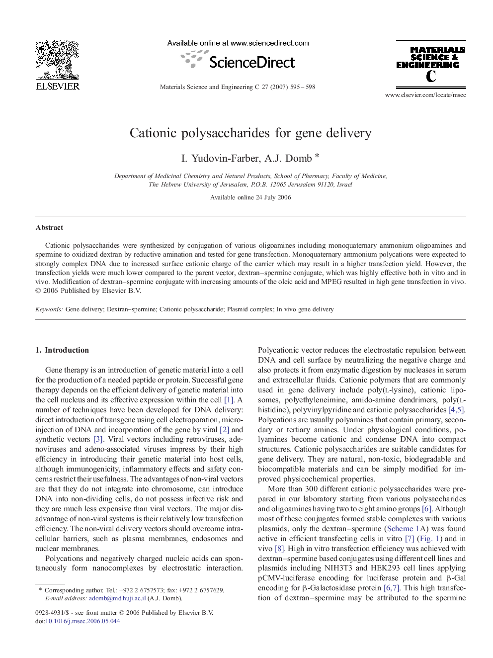Cationic polysaccharides for gene delivery