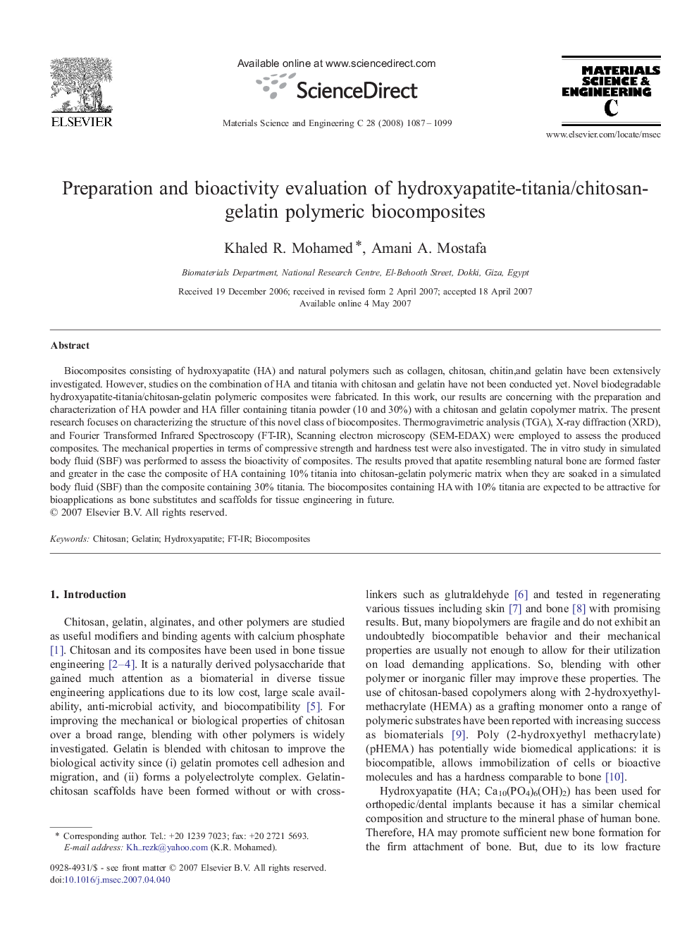 Preparation and bioactivity evaluation of hydroxyapatite-titania/chitosan-gelatin polymeric biocomposites