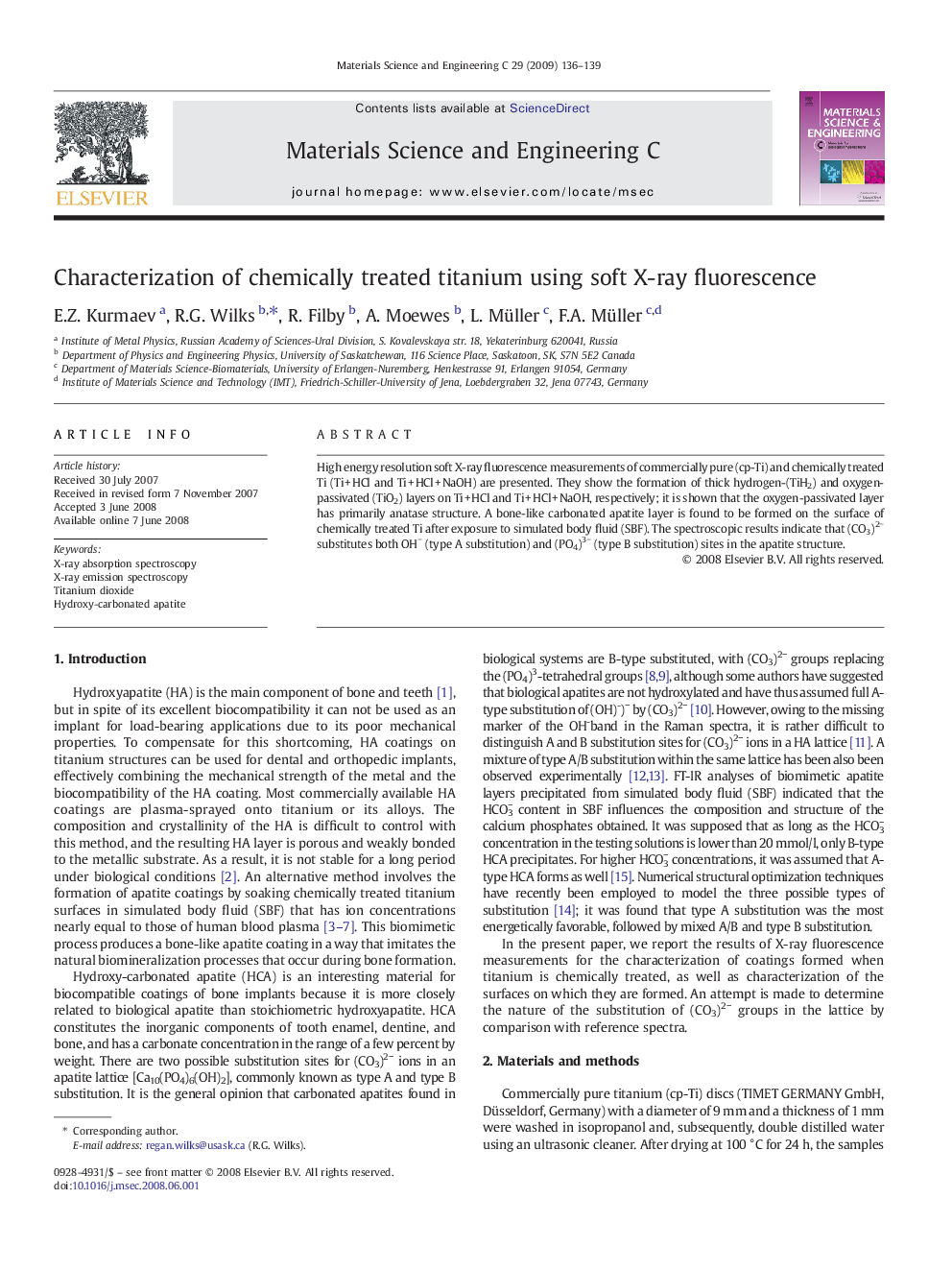 Characterization of chemically treated titanium using soft X-ray fluorescence