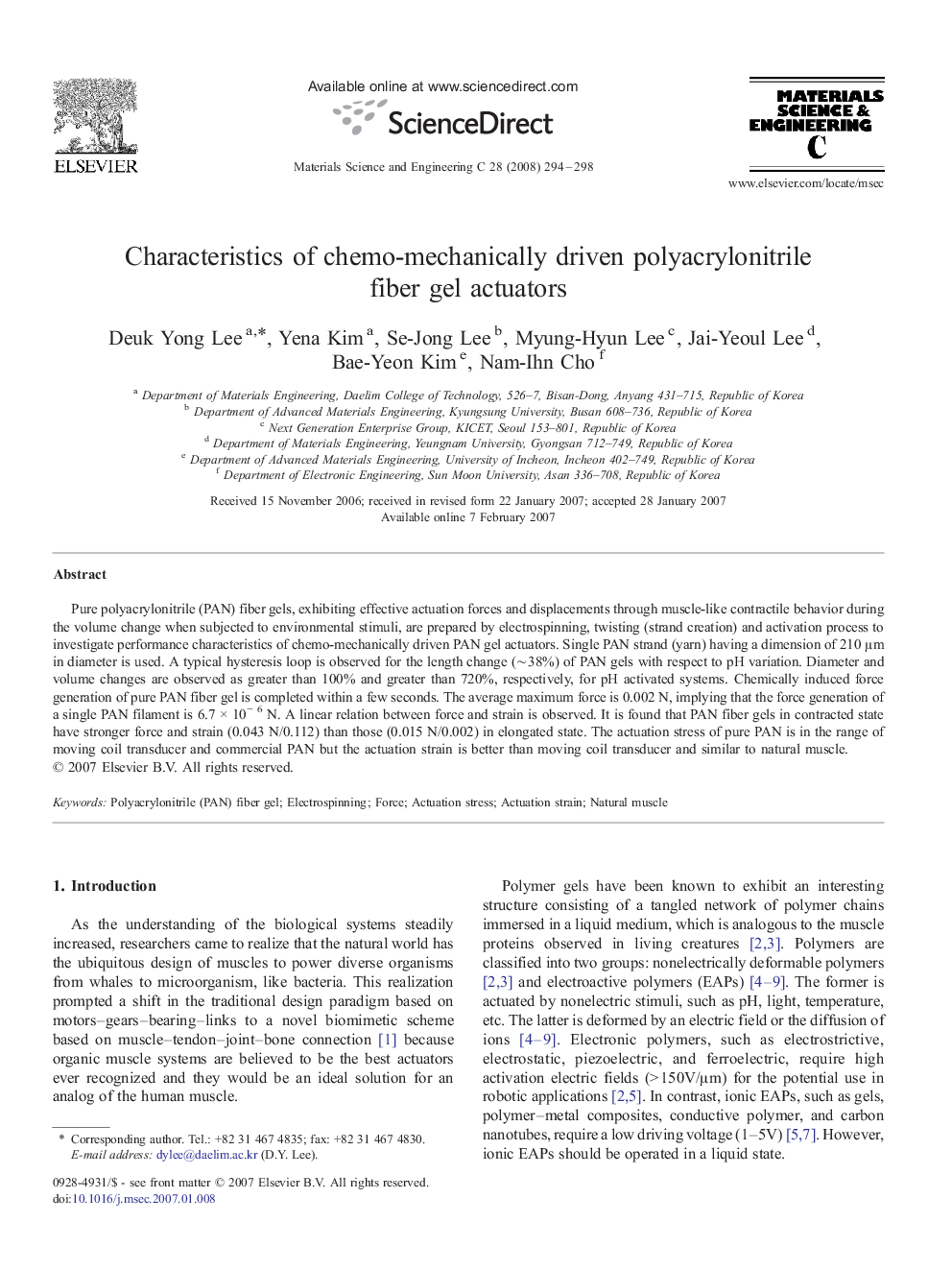 Characteristics of chemo-mechanically driven polyacrylonitrile fiber gel actuators