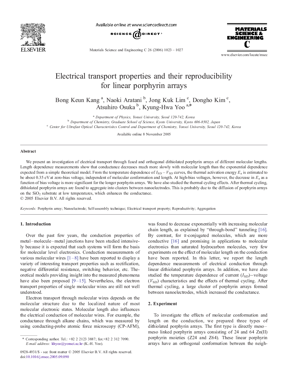 Electrical transport properties and their reproducibility for linear porphyrin arrays