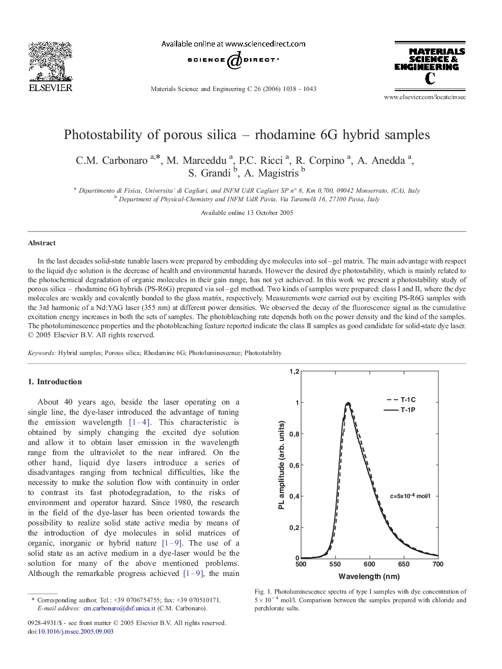 Photostability of porous silica - rhodamine 6G hybrid samples