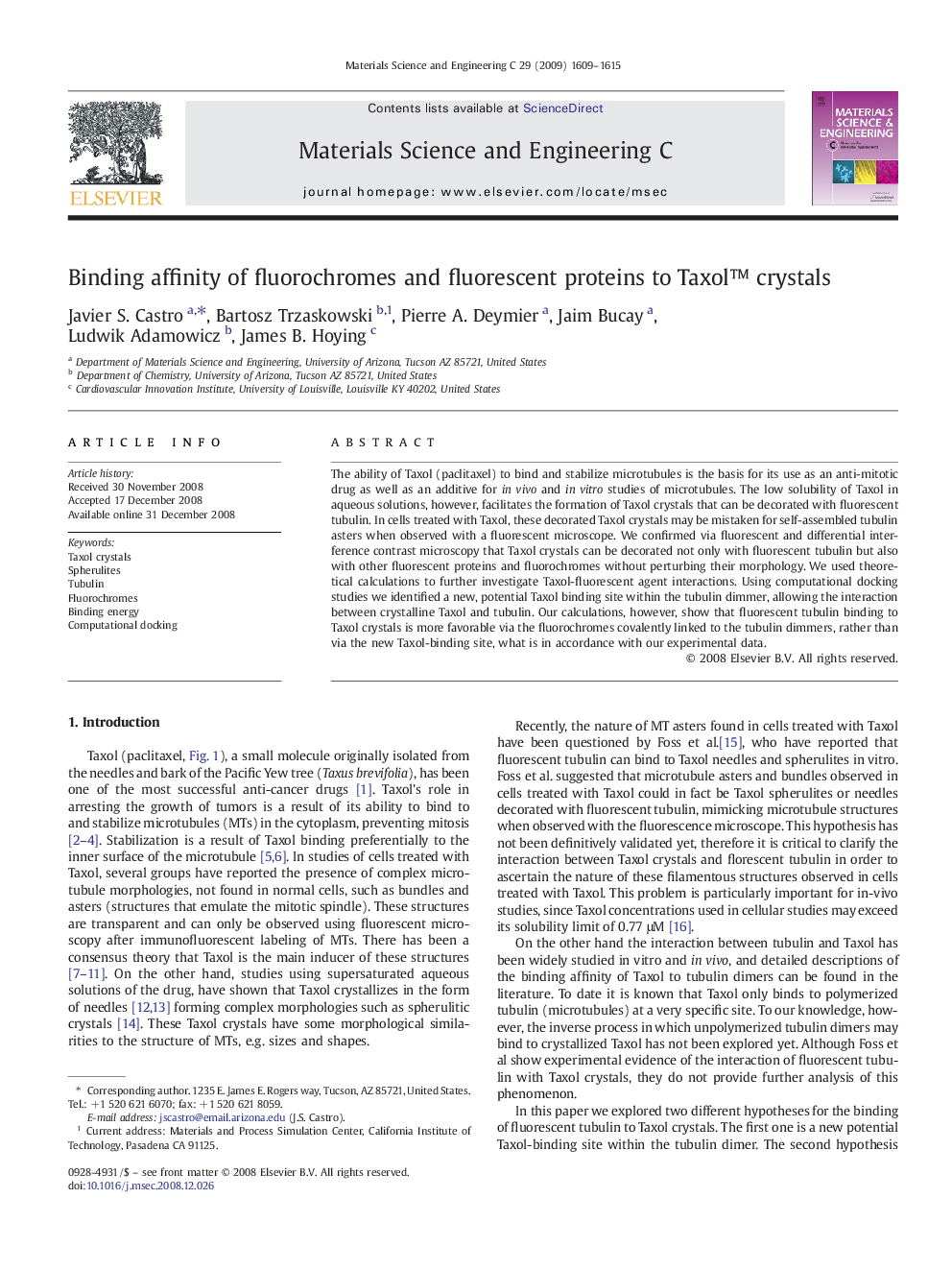 Binding affinity of fluorochromes and fluorescent proteins to Taxol™ crystals