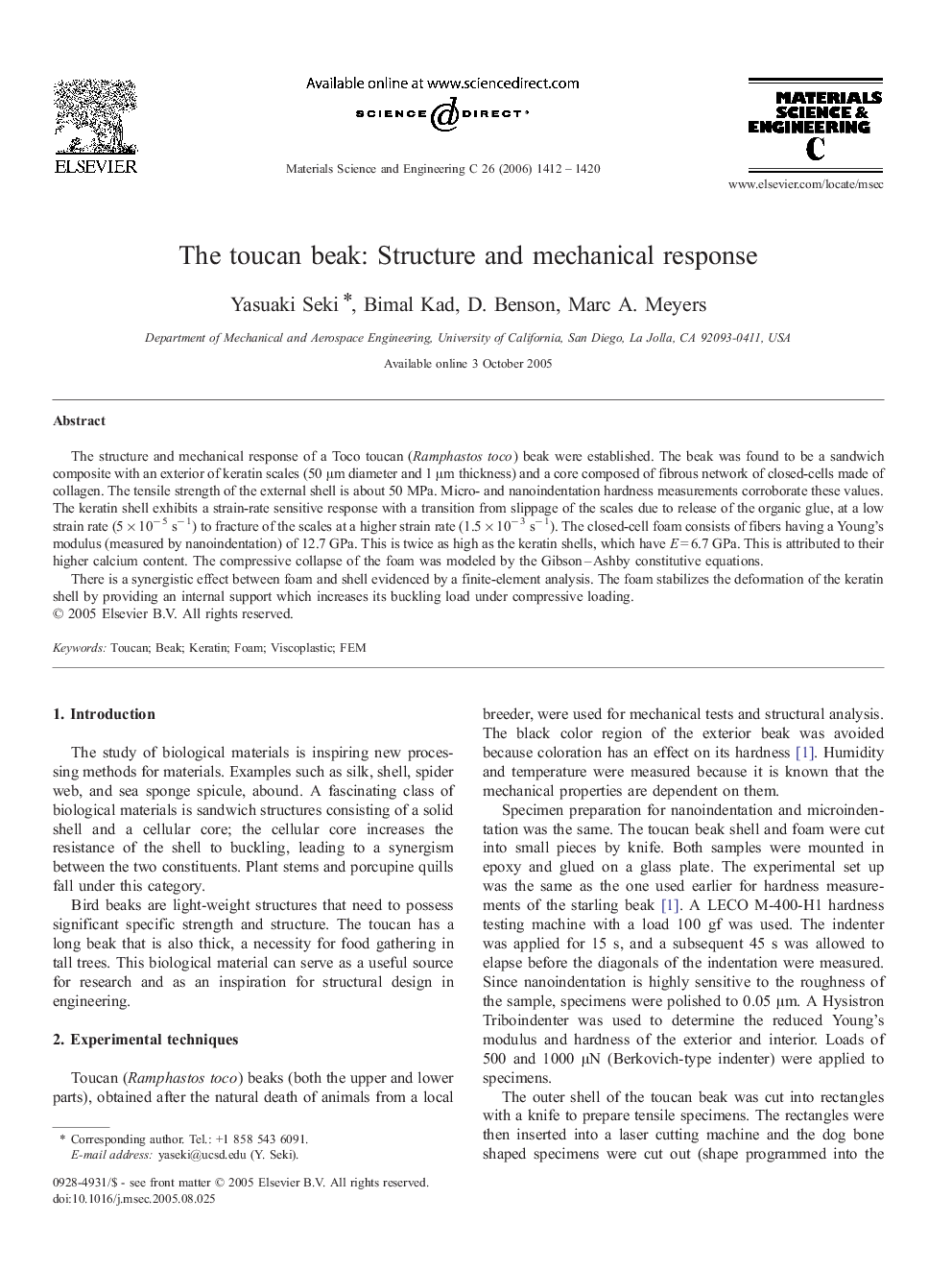 The toucan beak: Structure and mechanical response