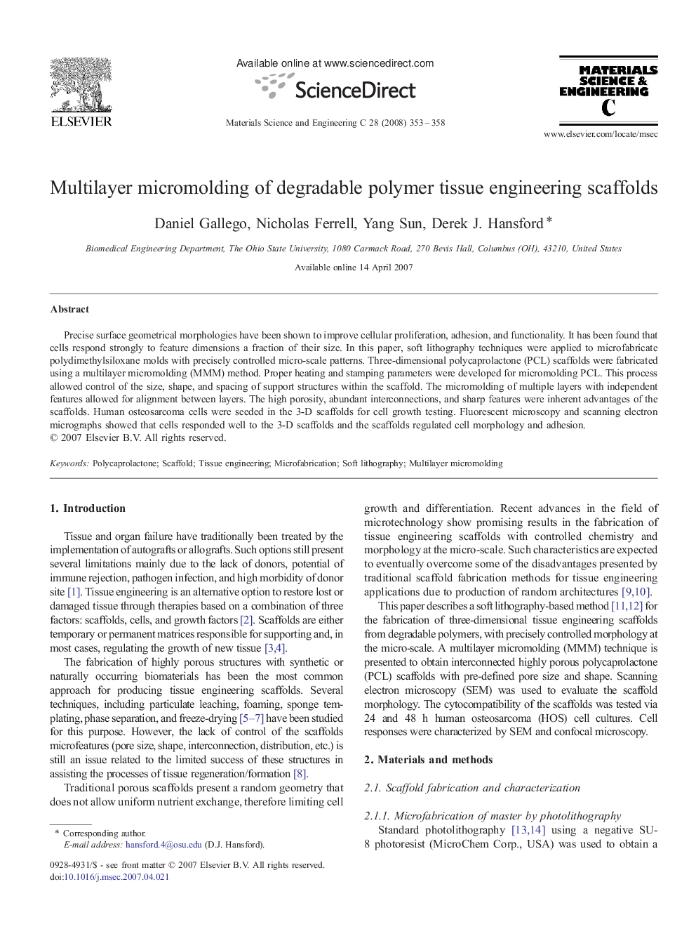 Multilayer micromolding of degradable polymer tissue engineering scaffolds